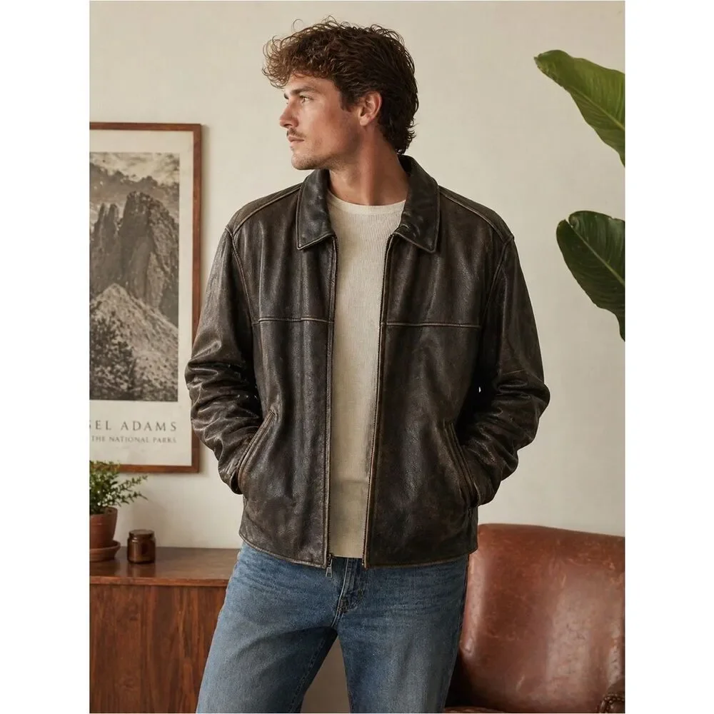 🧥 Eddie Bauer Distressed Leather Jacket Men’s Large Brown Vintage Style